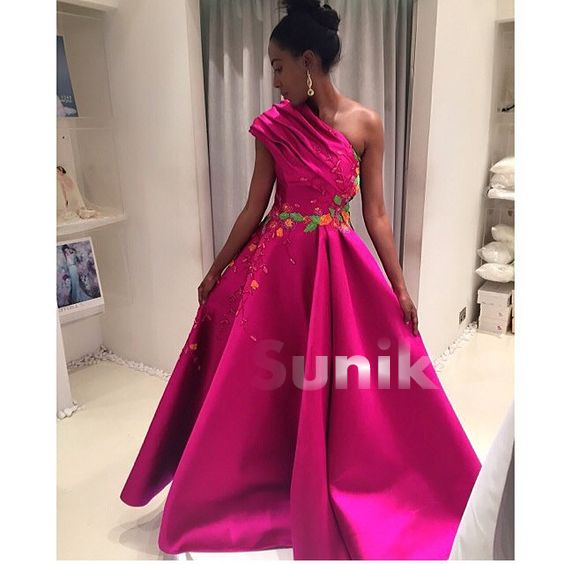 1 Sleeve ruffled Pink Tsonga Traditional Wedding Dress
