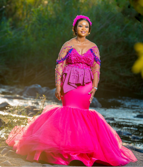 Pink Drop Shweshwe Wedding Dress by Nim Couture
