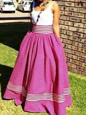Pink High Waist Shweshwe Skirt