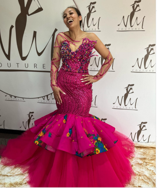 Pink Beaded Tsonga Traditional Wedding Dress by Nim Couture