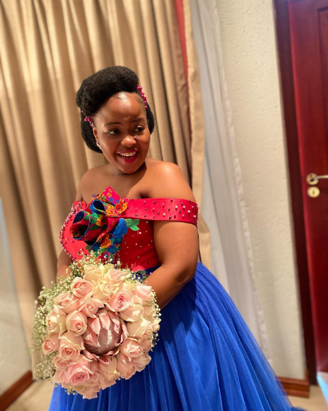 Pink and Blue Tsonga Wedding Dress by Sleek Afrik