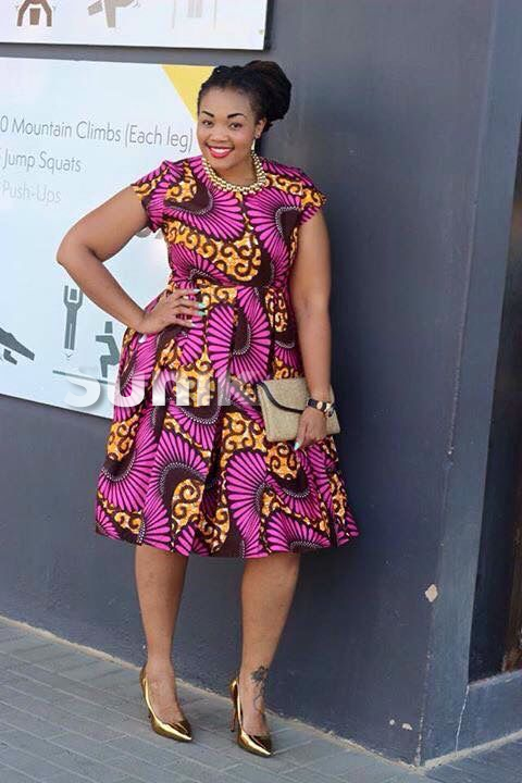 Pink and Brown Plus Size African Print Dress
