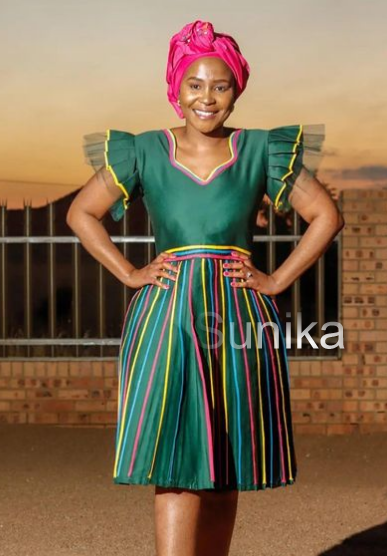 Pink and Green Sepedi Dress for Makoti ND