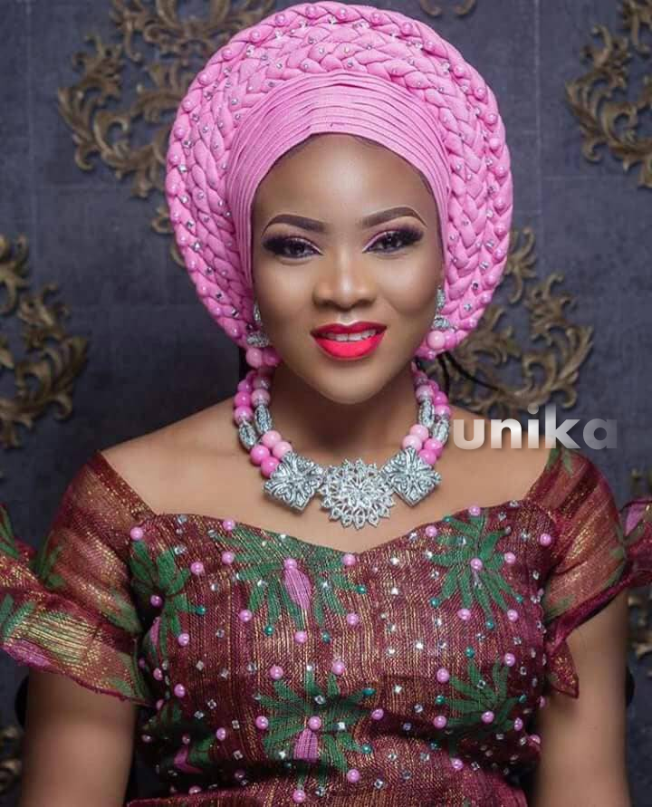 Pink and Maroon Aso Ebi with Pink Nigerian Head Wrap