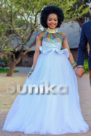 Plain Wedding Dress with Ndebele Beads