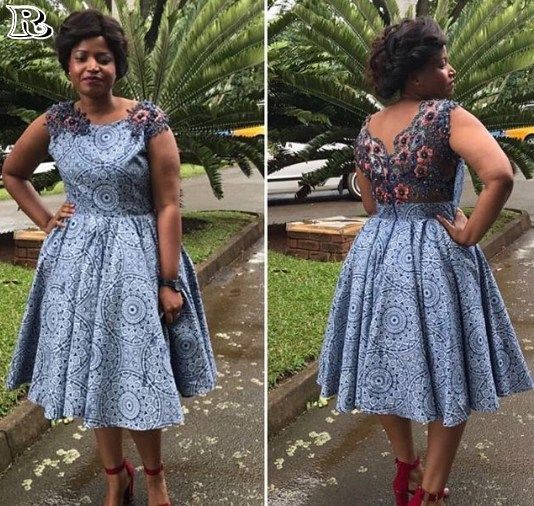 Plus Size Shweshwe Dress With Lace