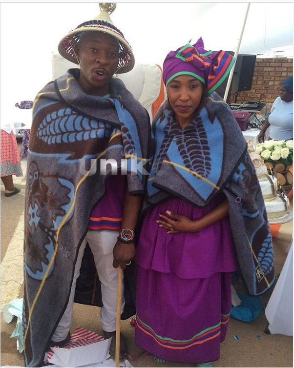 Purple Sotho Shweshwe traditional outfit for couples