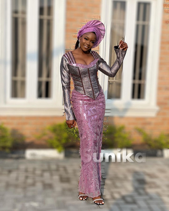 Purple and Grey Nigerian Lace Dress