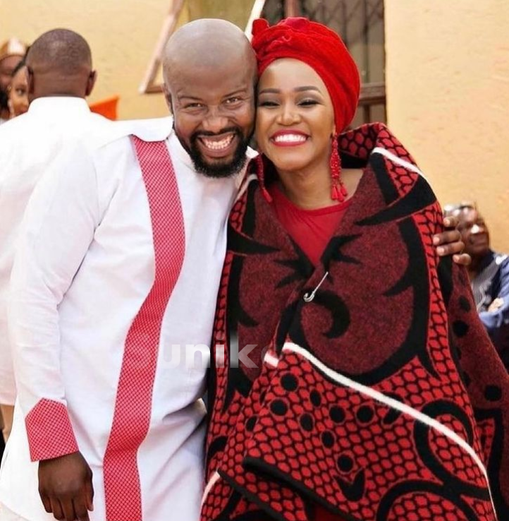 Red Sotho Attire for couples with matching shirt