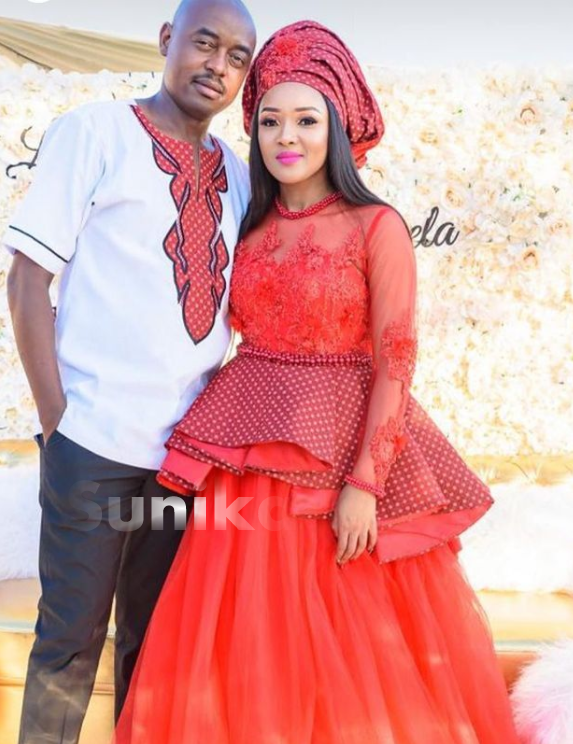 Red Sotho Traditional Wedding Attire for couples