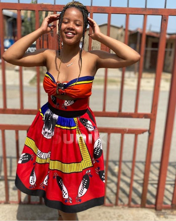 Red Swazi Outfit with Matching Doek
