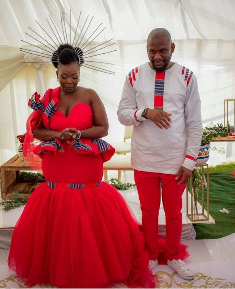 Red Venda Attire for couples with crown