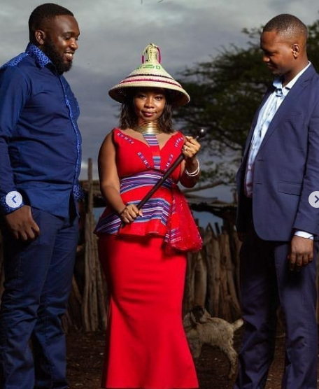 Red Venda Wedding Dress with Sotho Hat