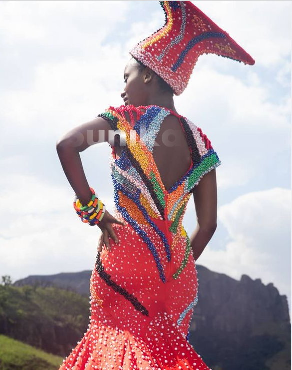 Red Zulu Dress with hat Back View