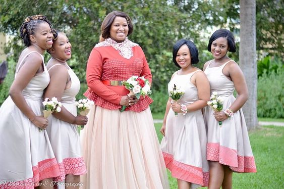 Red and Cream Shweshwe Bridemaids Dresses