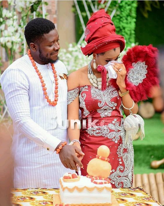Red and White Nigerian Attire for couples