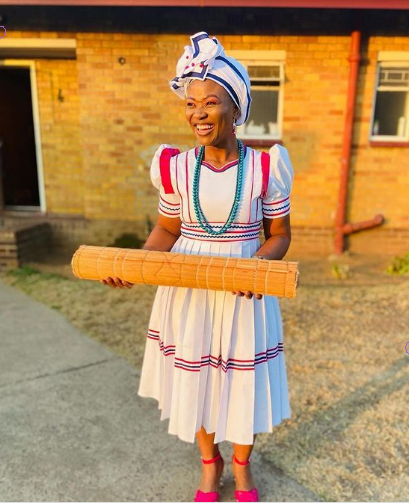 Sepedi Makoti Dress with Matching Doek