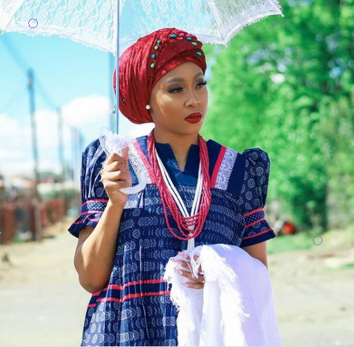 Shweshwe Makoti Dress with Matching Maroon Doek 2022