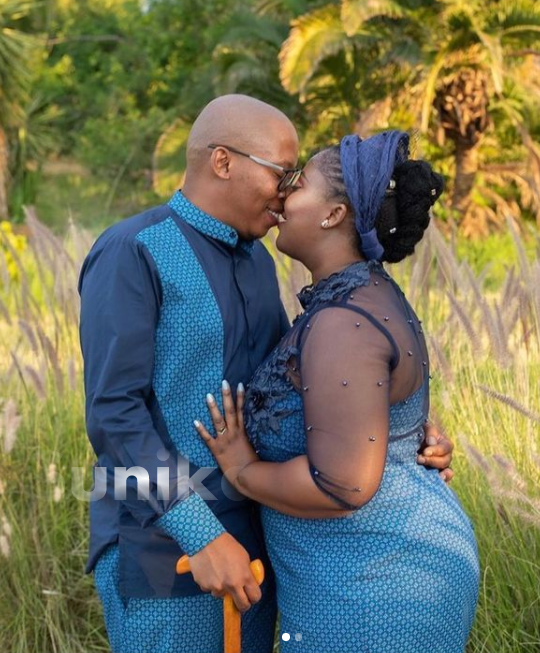 Blue Shweshwe Sotho Attire for couples