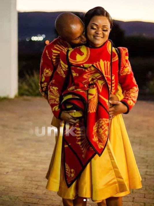 Beautiful Sotho Attire for couples Red and Yellow
