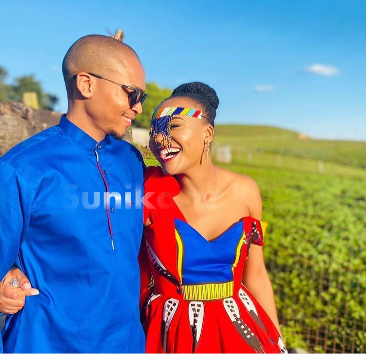 Swazi Attire for couples matching blue shirt