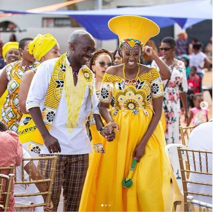 Yellow Swazi Traditional Wedding Attire for couples