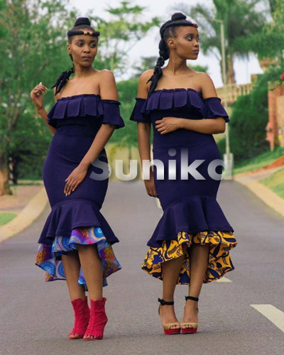 Navy Blue Tsonga Traditioal Bridesmaids Dresses