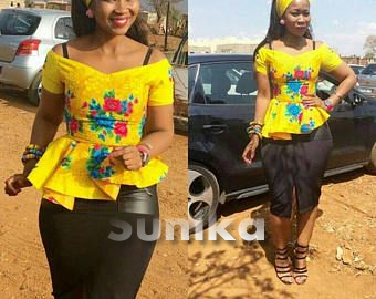 Drop Shoulder Tsonga Dress with Black Skirt