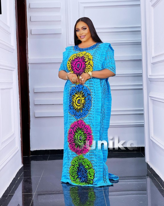 Turquoise Nigerian Lace African Print Dress