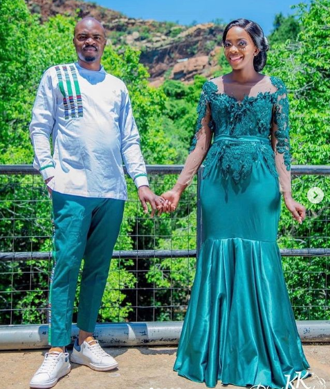 Turquoise Satin Venda Attire for Couples 2022