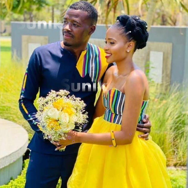 Matching Yellow and Blue Venda Print Attire for couples