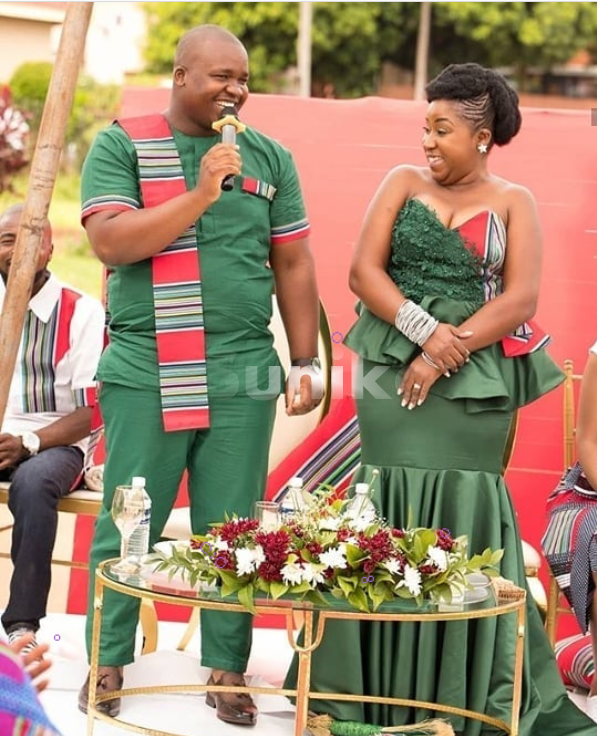 Satin Green Venda Attire for Couples