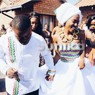 White Matching Embroidered Traditional Sepedi Attire for couples
