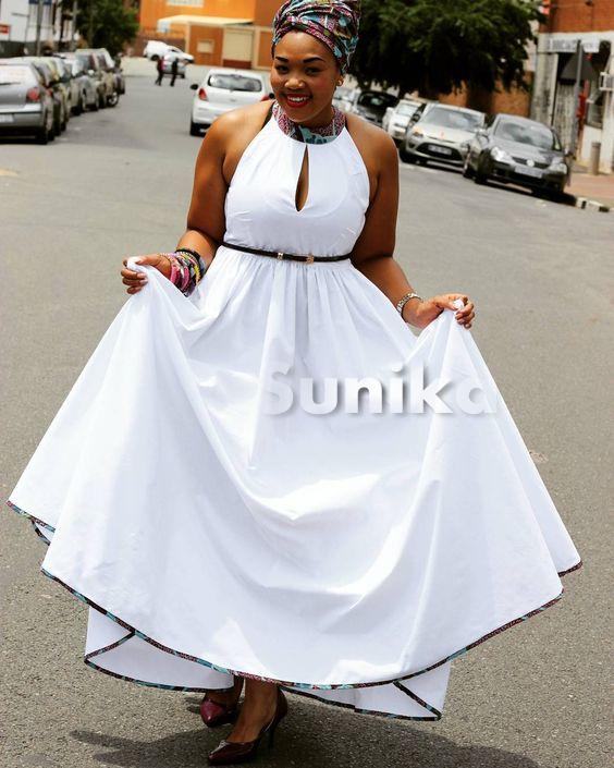 White African Print Dress with Matching Doek