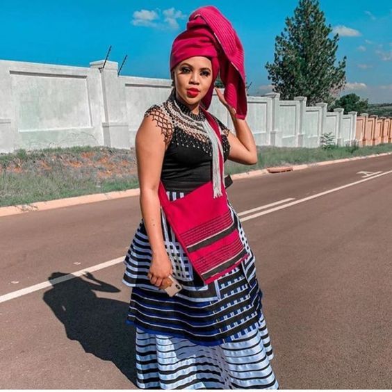 Red black and White Xhosa Dresses