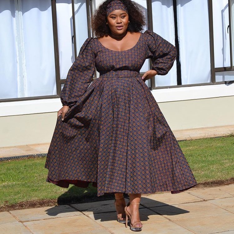 Xhosa Makoti Brown Shweshwe Dress