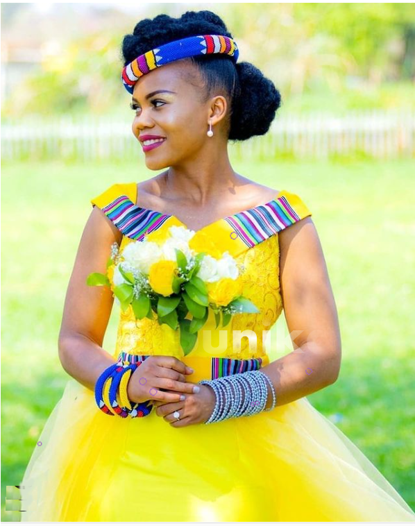 Yellow Traditional Wedding Dress Venda Print