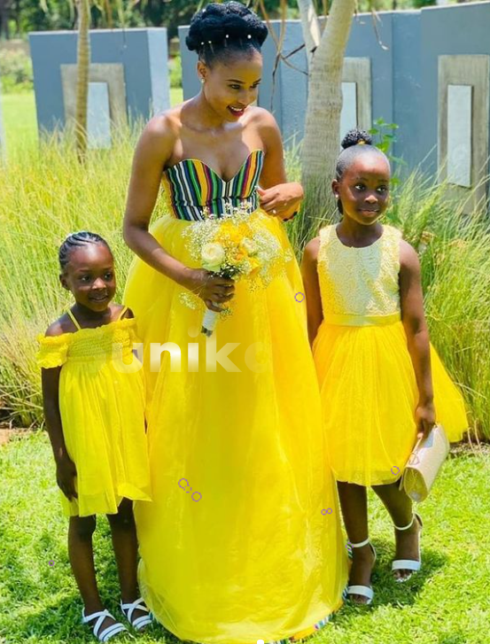 Yellow Venda Wedding dress with matching kids dresses