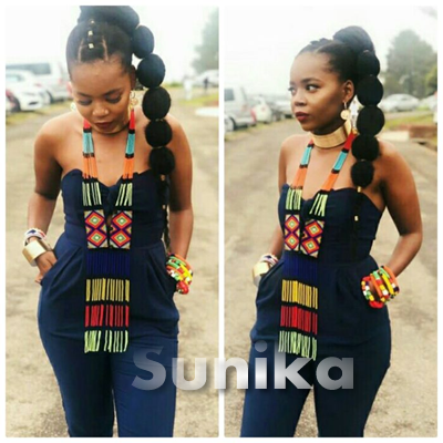 black dress with zulu traditional accessories
