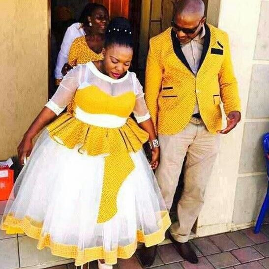 Plus Size Gold and White Shweshwe Wedding Dress