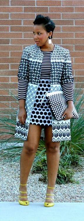 Black and White print Mix African Dress with Jacket