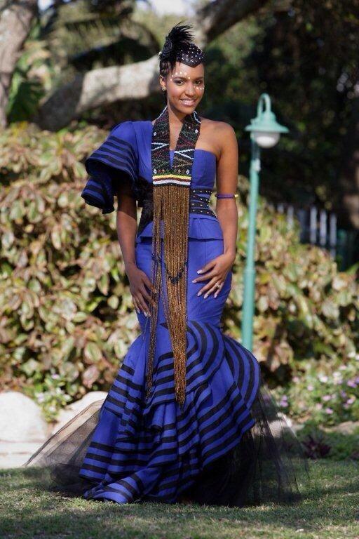 Blue Xhosa Traditional Wedding Dress