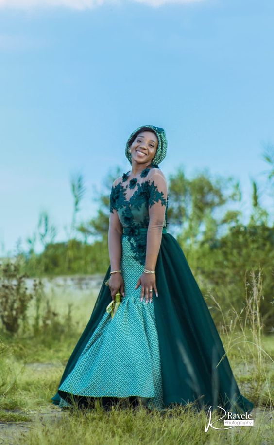 Green Shweshwe Wedding Dress