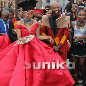 Red Wide Zulu Traditional Wedding Dress