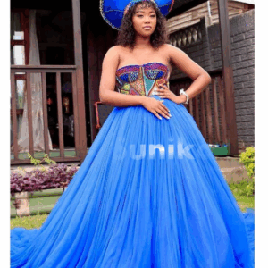 Beaded Zulu Traditional Wedding Dress Blue Beaded Zulu Traditional Wedding Dress Blue