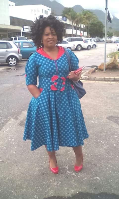 Plus Size Blue and Red Shweshwe Dress