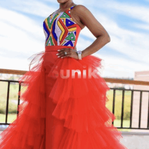 Red Zulu Dress With Layered Red Frills