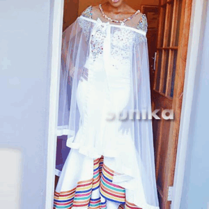 Beaded Sepedi Traditional Dress with Chiffon Shawl