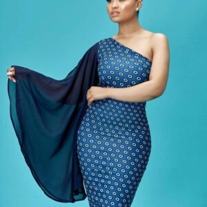 Blue Shweshwe Dress 1 arm by Khosi Nkosi Blue Shweshwe Dress 1 arm by Khosi Nkosi