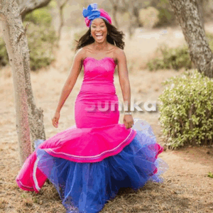 Blue and Pink Traditional Sepedi Weding Dress